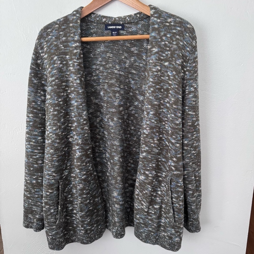 Lands’ End marled open cardigan green blue Size Medium